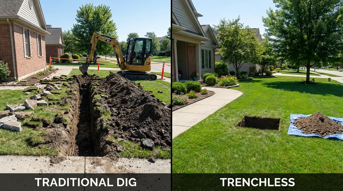 Trenchless sewer repair with minimal yard damage versus traditional excavation in Fraser, CO